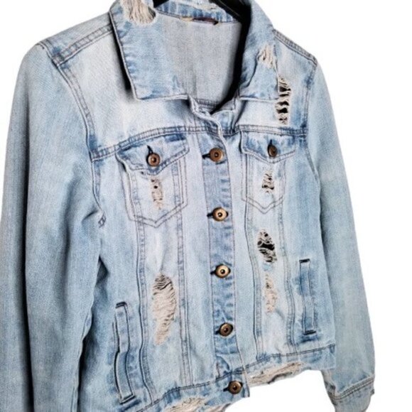 Highway Jeans Distressed Destroyed Trucker Jacket - Picture 3 of 8